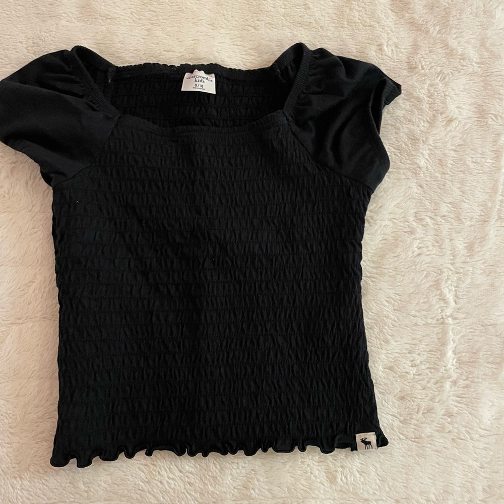 Abercrombie Kids Black Textured Puff Sleeve Top
